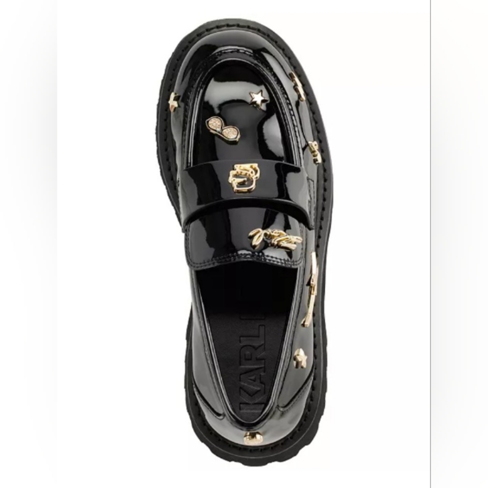 KARL LAGERFELD PARIS Gaston Rocker Almond Toe Patent Leather Lug Loafers Size 8 - Picture 3 of 11